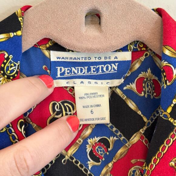 Vintage Pendleton Equestrian Shirt Womens 6 Red Button Up Long Sleeve Preppy - Picture 5 of 6